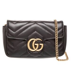 Gucci Black Marmont  Crossbody Bag with Gold Accents